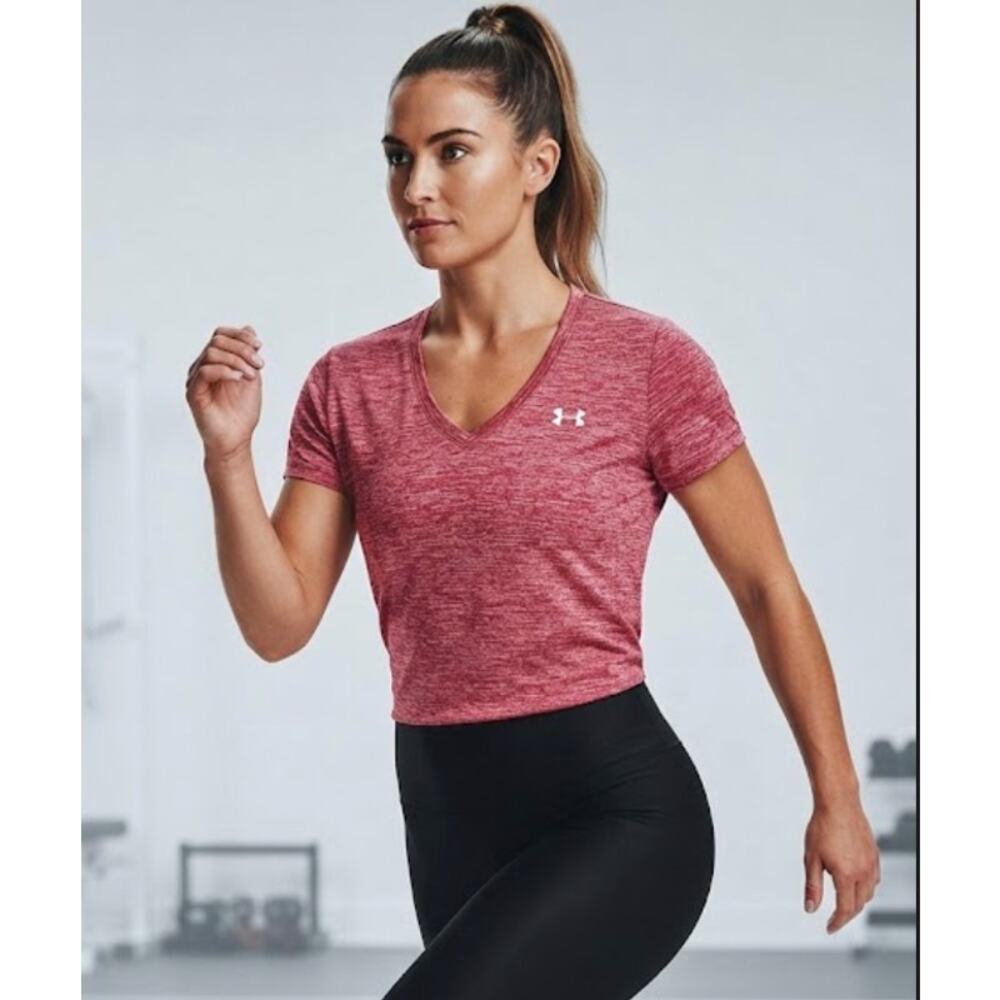 UNDER ARMOUR Red Heatgear Short Sleeved V-neck Workout Tee Small